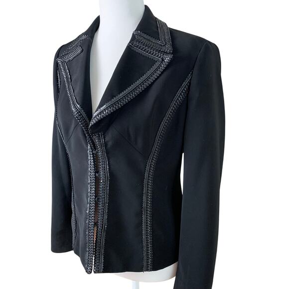Vintage Cache Size 6 Black Blazer Jacket with Braided Faux Leather Trim Edgy - Picture 1 of 9